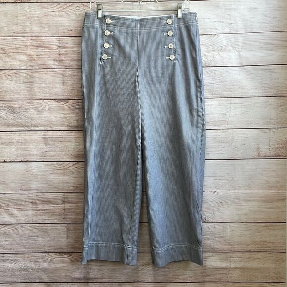 TALBOTS‎ HIGH WAIST DECK PANTS IN NAVY BLUE AND WHITE STRIPES - Picture 1 of 7